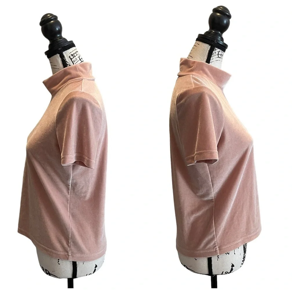 Madewell Velvet Mock neck tee Top Pink Size XSmall Blush Peach Workwear